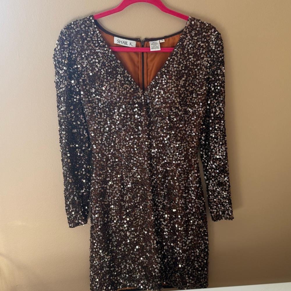 Shail K. Sparkling Brown Long Sleeve Dress